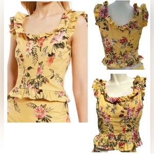 ANTONIO MELANI “Clara” Yellow & Multicolor Floral Sleeveless Ruffle Crop Top, 10